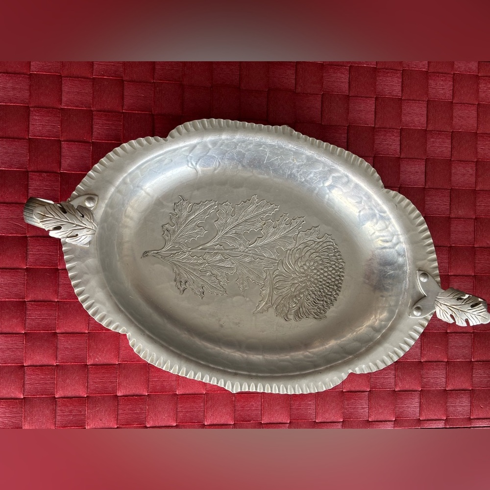 Elegant Hand Weought Oval Serving Tray with design